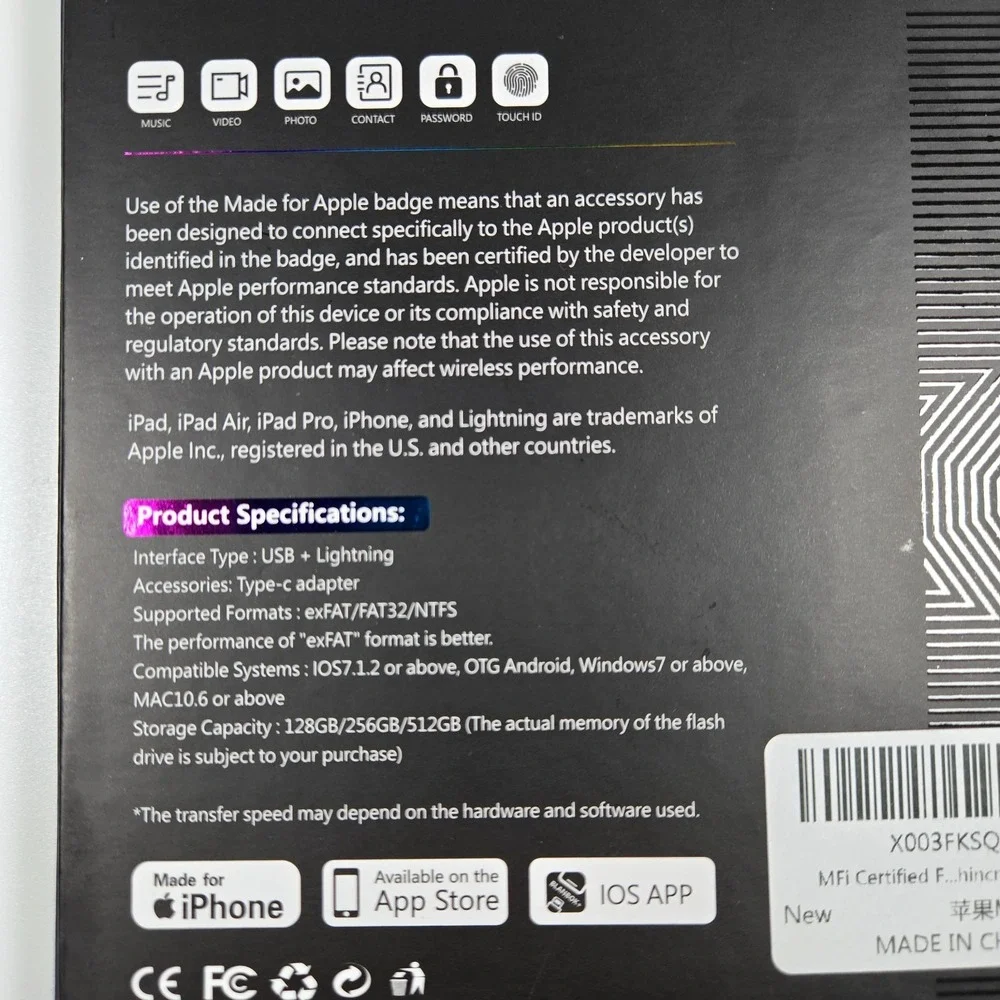 BLANBOK MFi Flash Drive 128GB USB Photo‎ Memory Stick iPhone Android iPad MAC